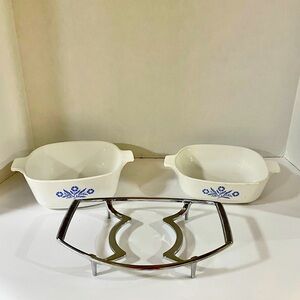 Corning Ware 1 qt & 1.5 qt Cornflower Blue & Saucepan Cradle P-11-M-1